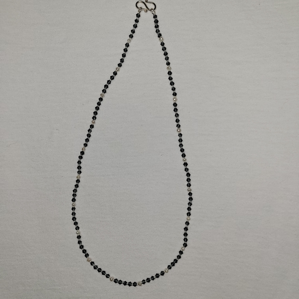Sparkling Indigo Swarovski Crystal and Seed Pearl Necklace